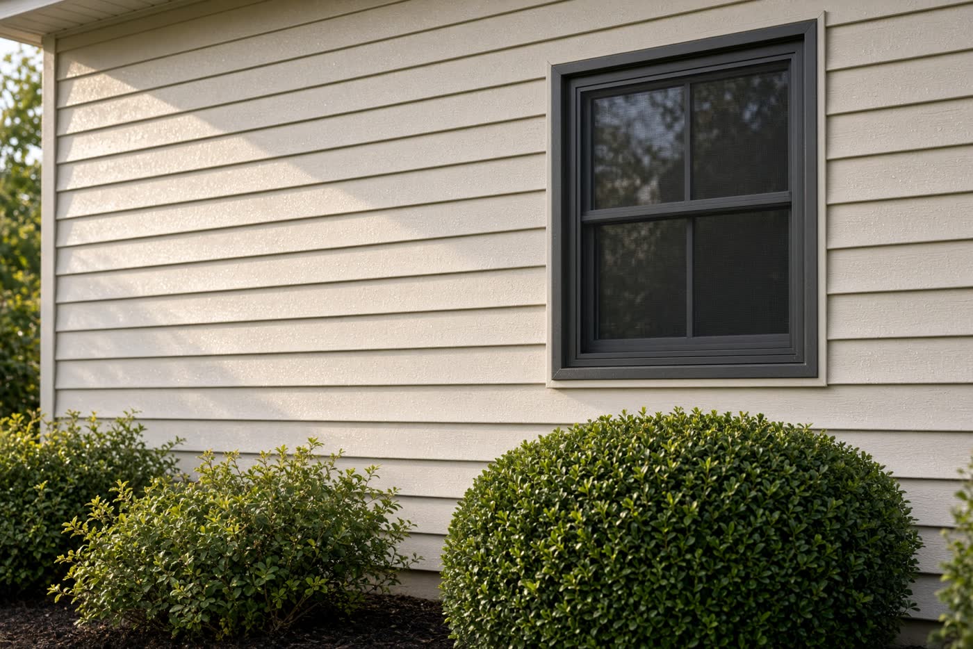 Freshly washed vinyl siding on a New Jersey home